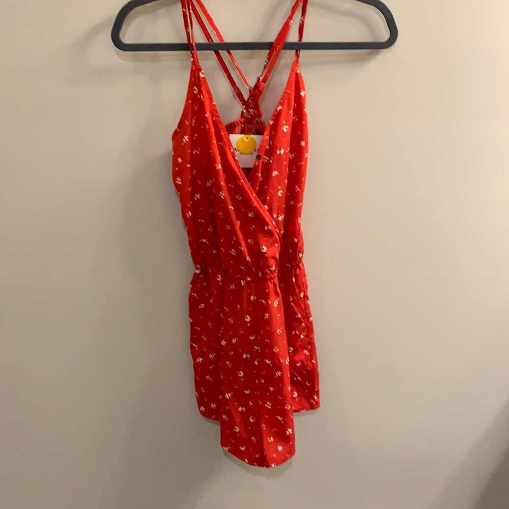Red floral romper